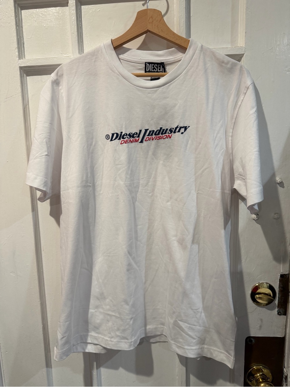 Diesel White Short Sleeve Crew with Navy & Red Logo